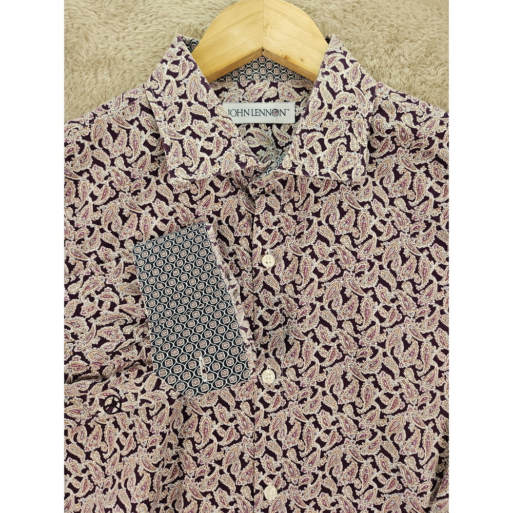 John Lennon Dress Shirt Paisley Print Geometric Pattern Men's Size L